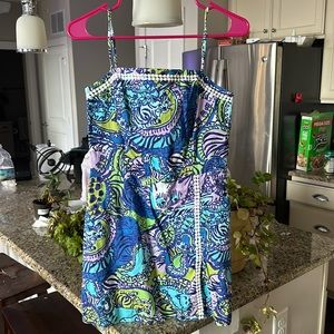 Lilly Pulitzer Women’s Jesse Romper Skort Catitude Print Blue Green